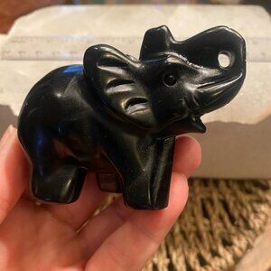 Black Obsidian Elephant Figurine